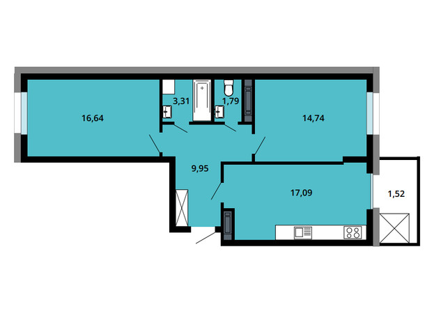 ЖК Boryspil Residence: планировка 1-комнатной квартиры 65.04 м²