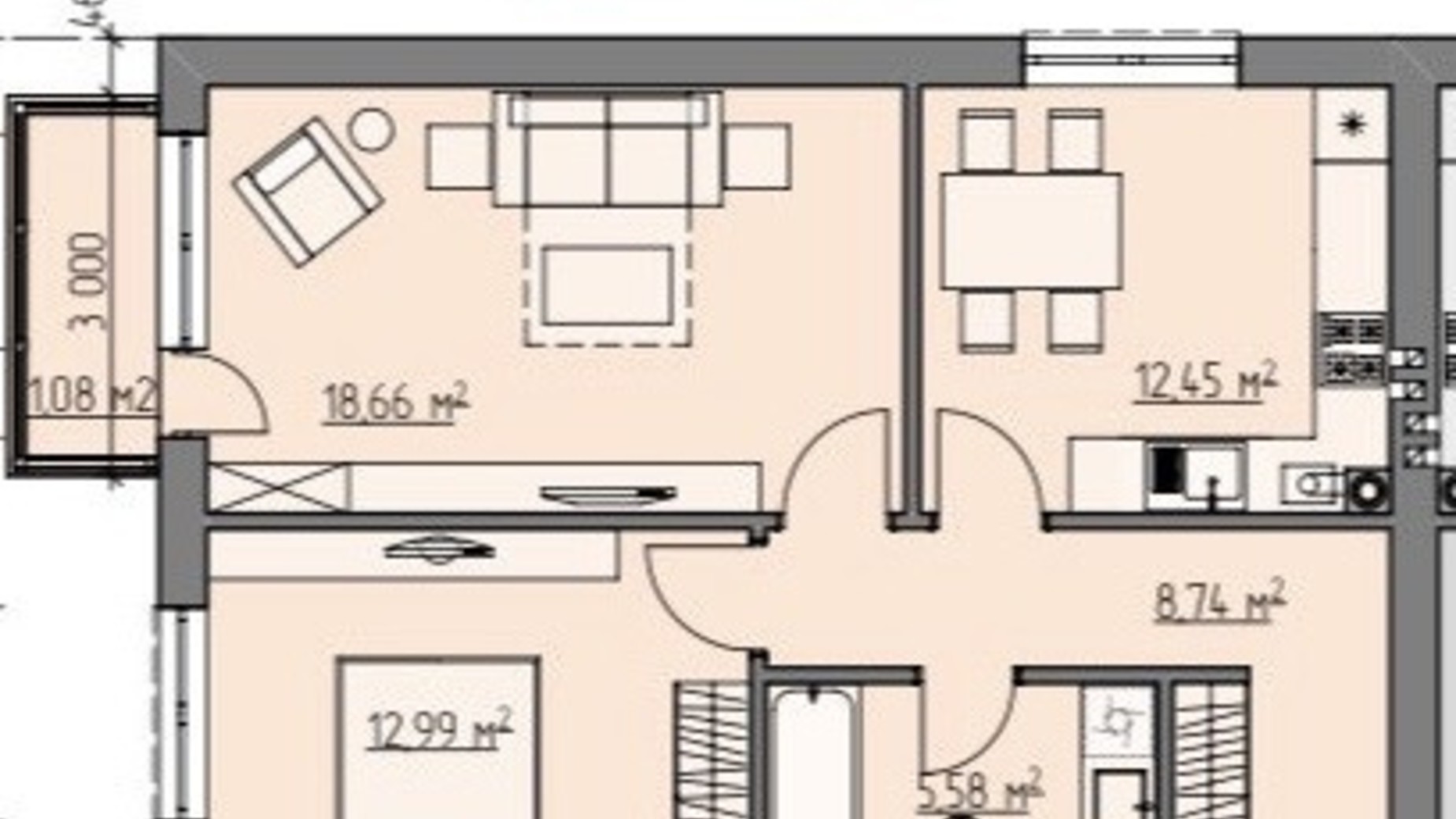 Планировка 2-комнатной квартиры в ЖК Клубный 59.5 м², фото 659345