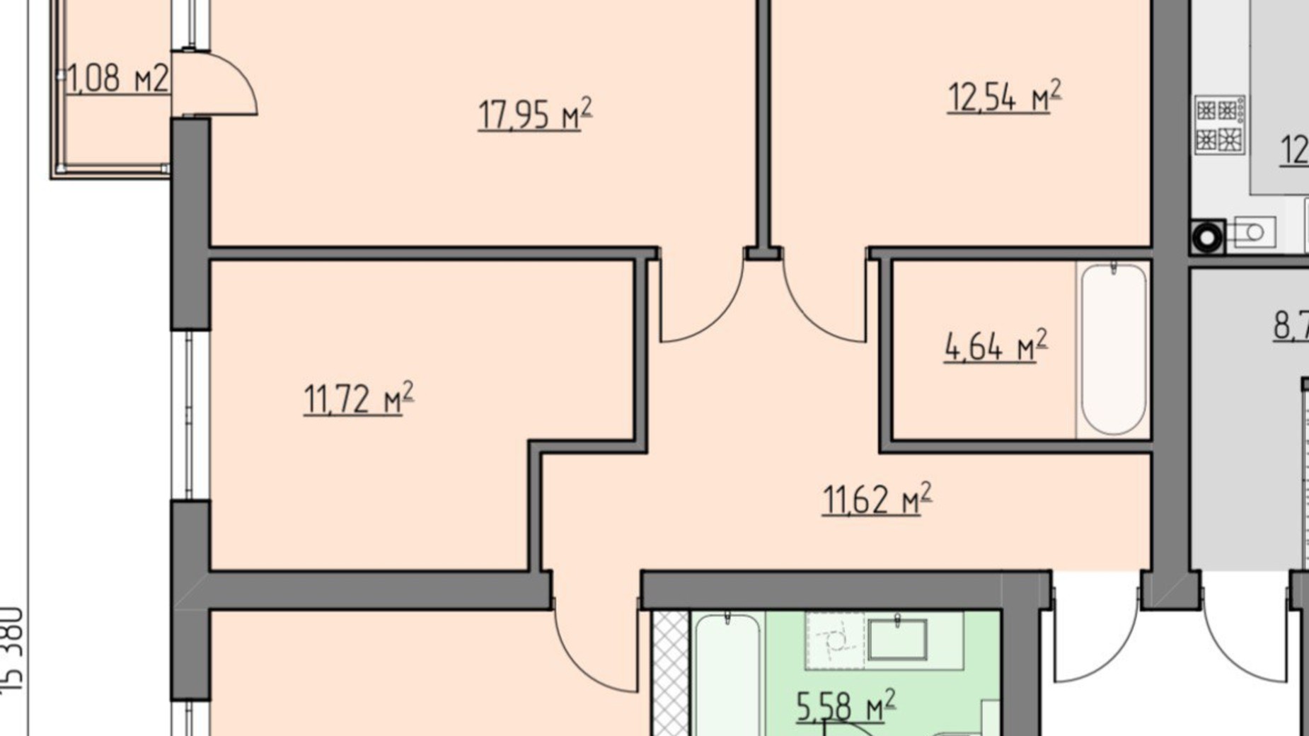 Планування 3-кімнатної квартири в ЖК Клубний 73.6 м², фото 659346