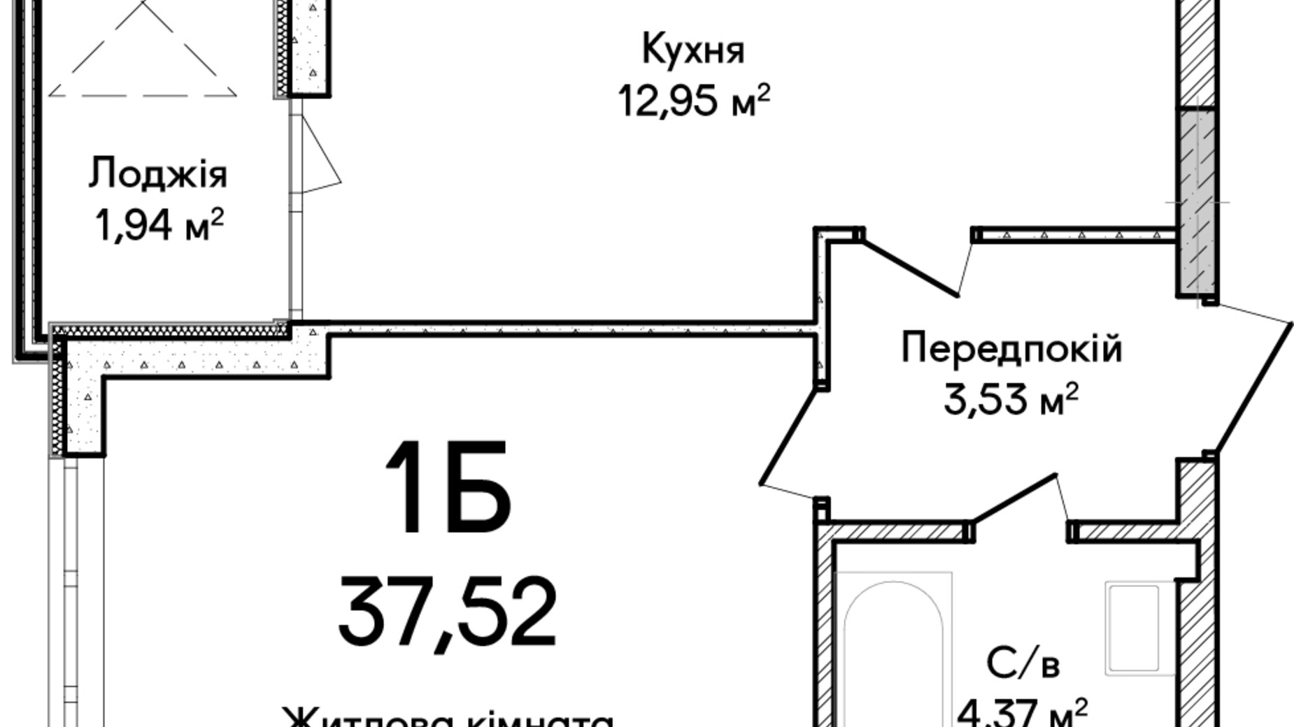 Планування 1-кімнатної квартири в ЖК Синергія Сіті 37 м², фото 659495