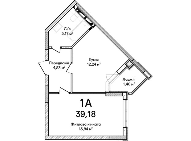 ЖК Синергія Сіті: планування 1-кімнатної квартири 39 м²