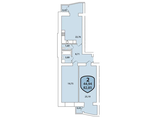 ЖК Олимпийский - 5: планировка 2-комнатной квартиры 82.85 м²