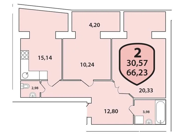 ЖК Олимпийский - 5: планировка 2-комнатной квартиры 66.23 м²