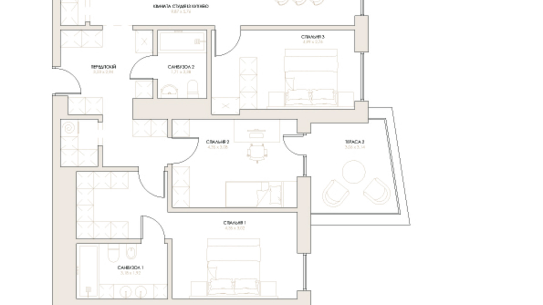 Планировка 3-комнатной квартиры в ЖК Artynov Hall 130.54 м², фото 659832
