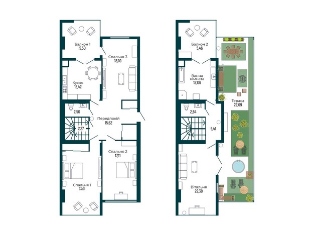 Квартал Royal Town: планировка 4-комнатной квартиры 166.98 м²