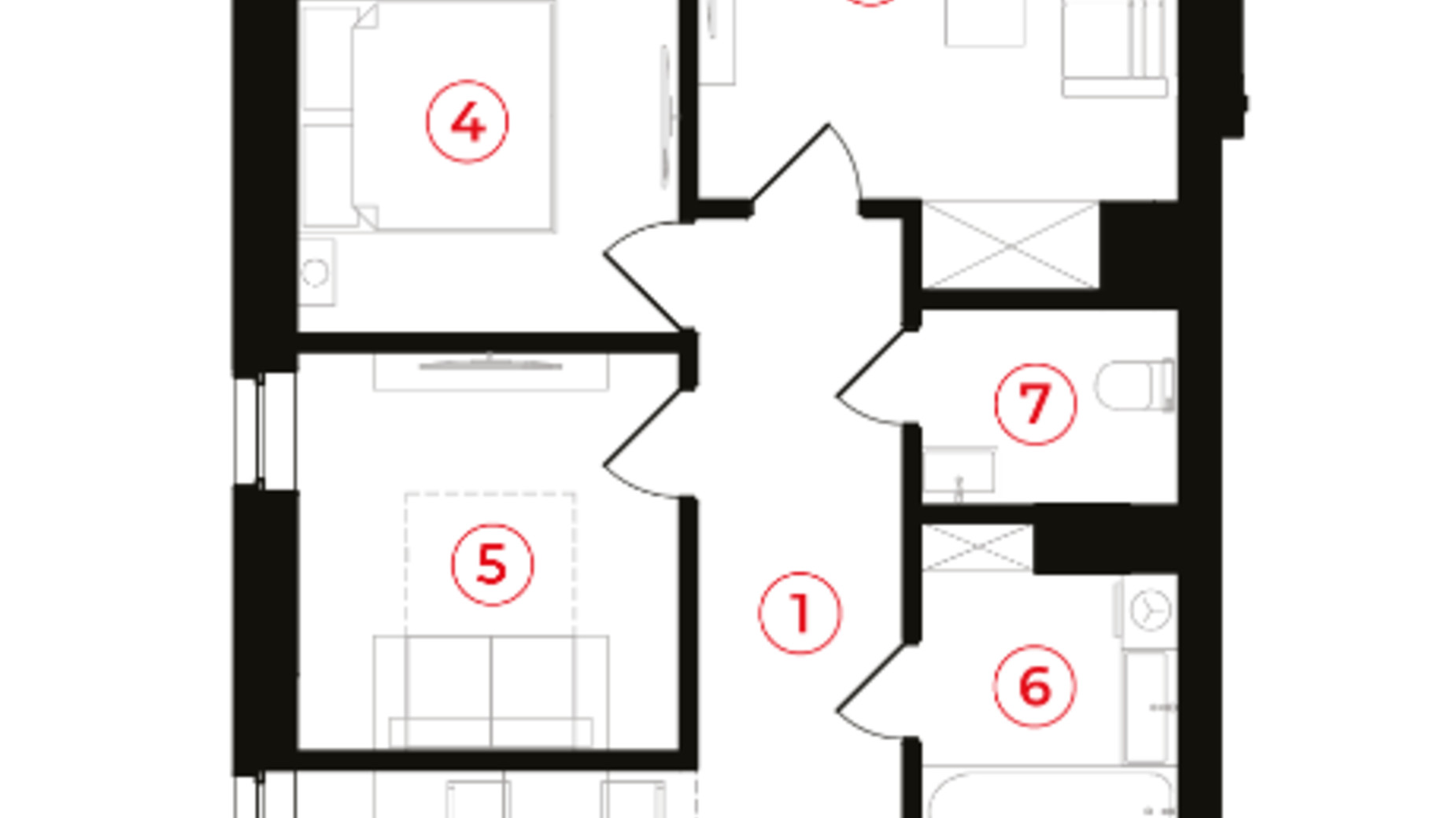 Планировка 3-комнатной квартиры в ЖК Ярко Центр 71.7 м², фото 659894