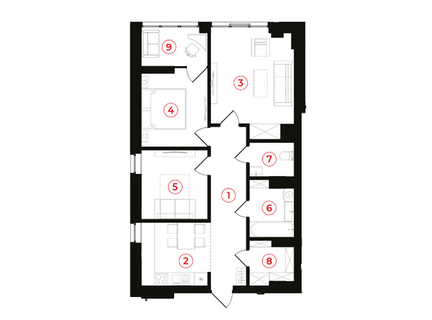 ЖК Ярко Центр: планировка 3-комнатной квартиры 71.7 м²