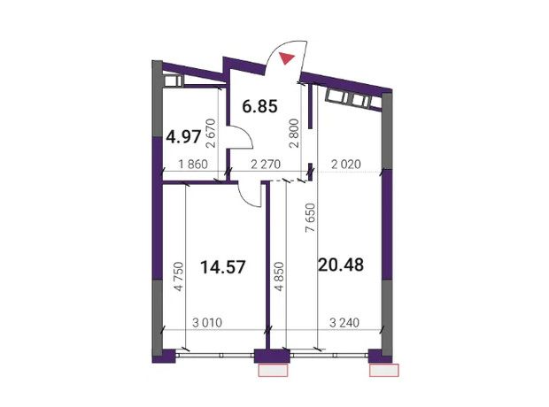 ЖК Great: планування 1-кімнатної квартири 46.87 м²