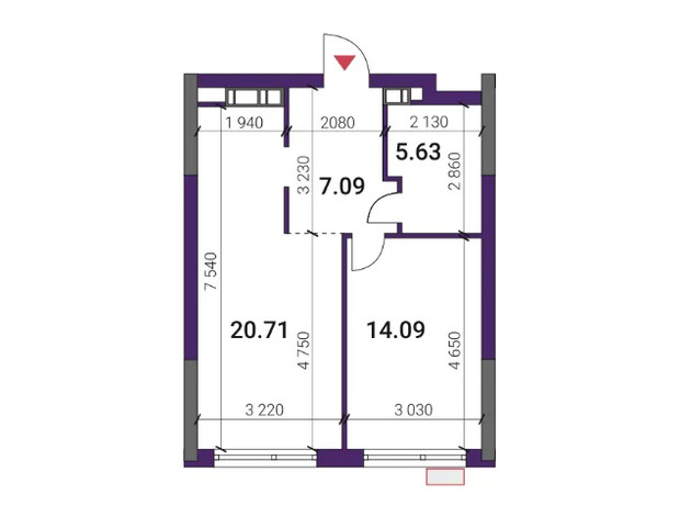 ЖК Great: планировка 1-комнатной квартиры 47.52 м²