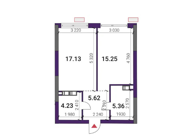 ЖК Great: планування 1-кімнатної квартири 47.59 м²