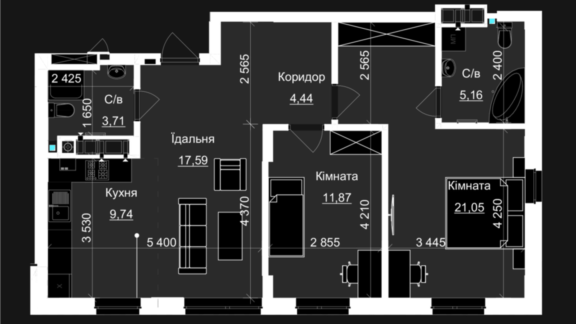 Планировка 2-комнатной квартиры в ЖК Nova Magnolia 73.56 м², фото 659900