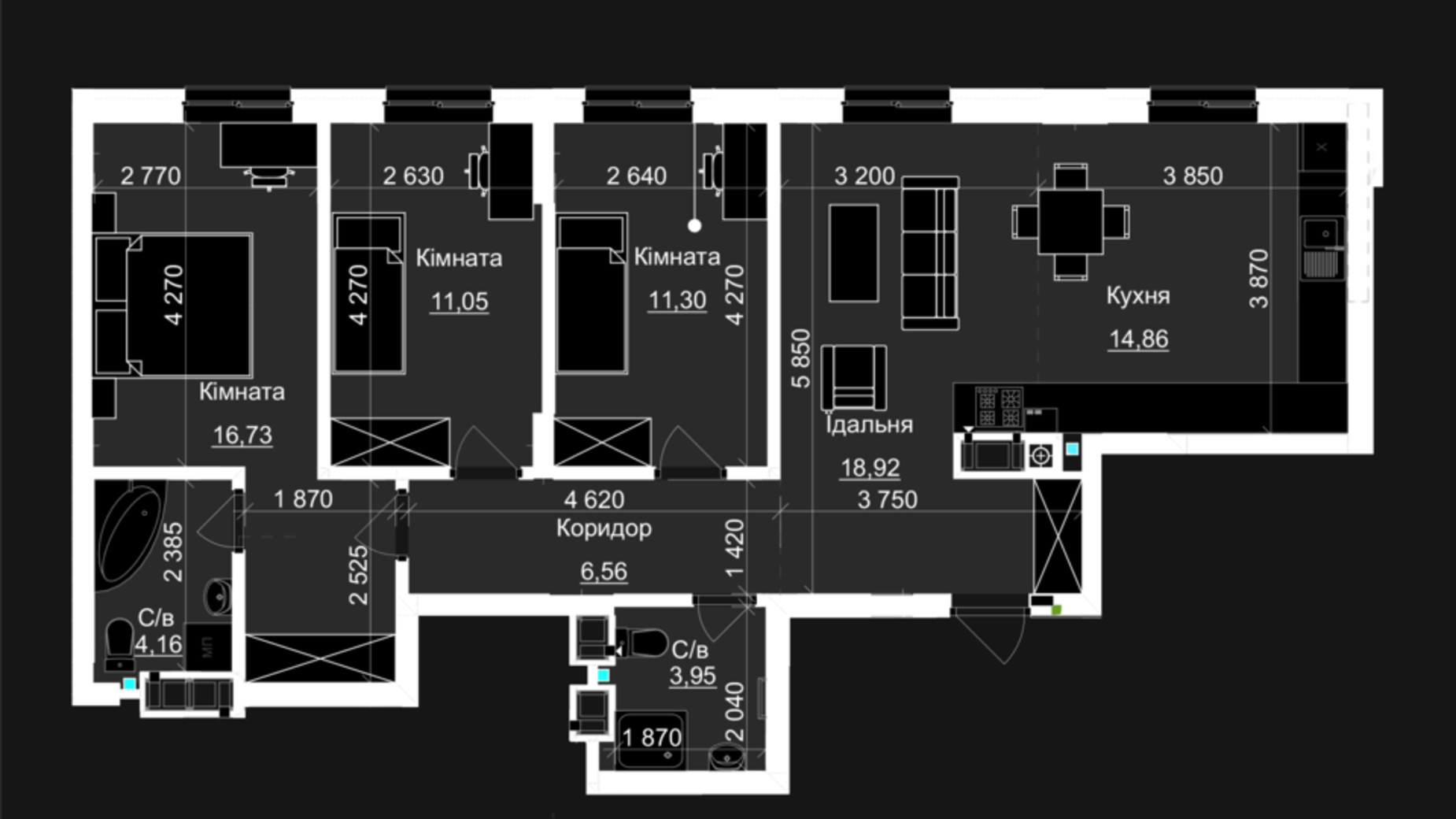 Планування 2-кімнатної квартири в ЖК Nova Magnolia 87.53 м², фото 659901