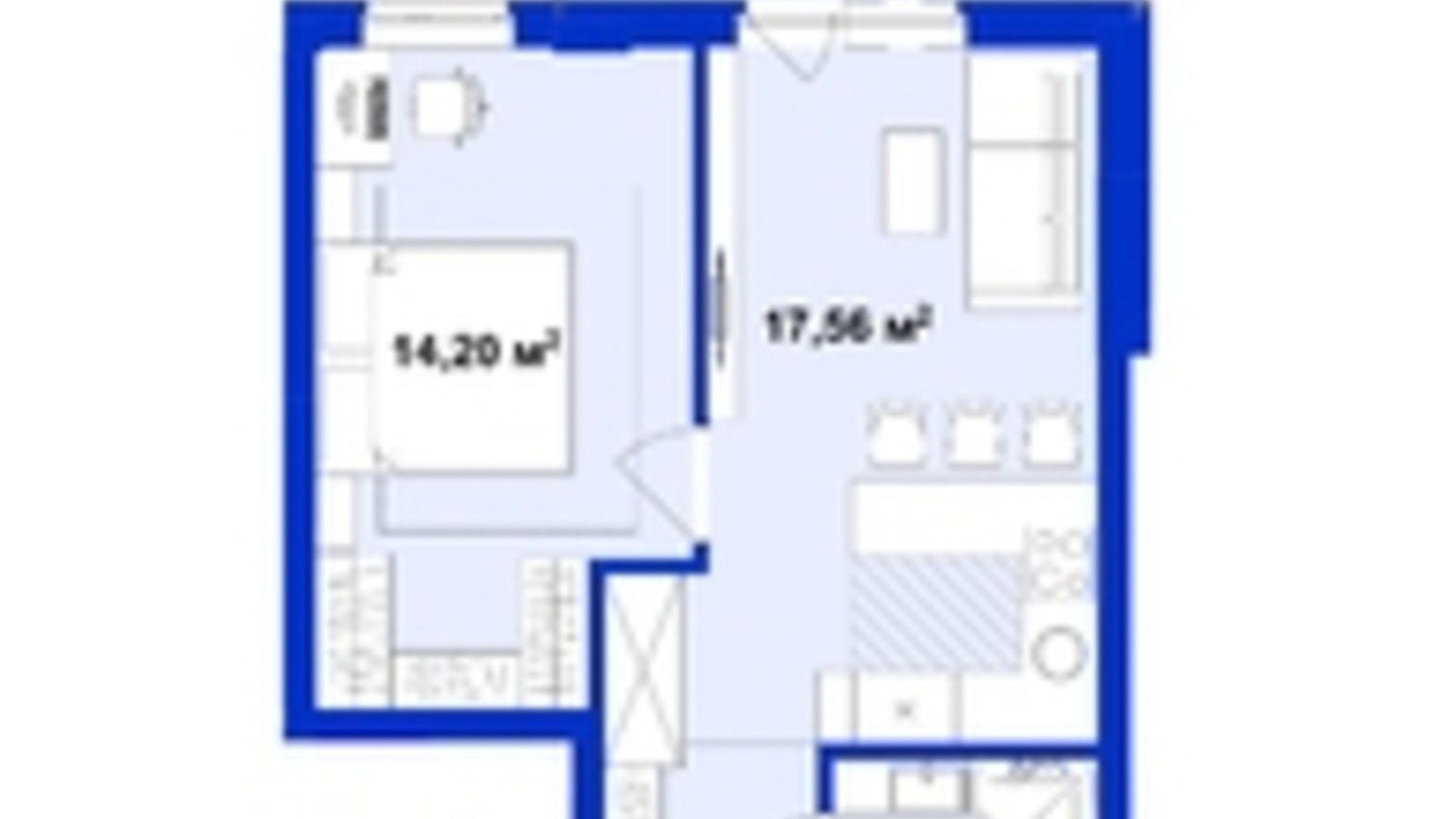 Планування 1-кімнатної квартири в ЖК Utlandia 2 42.6 м², фото 660952