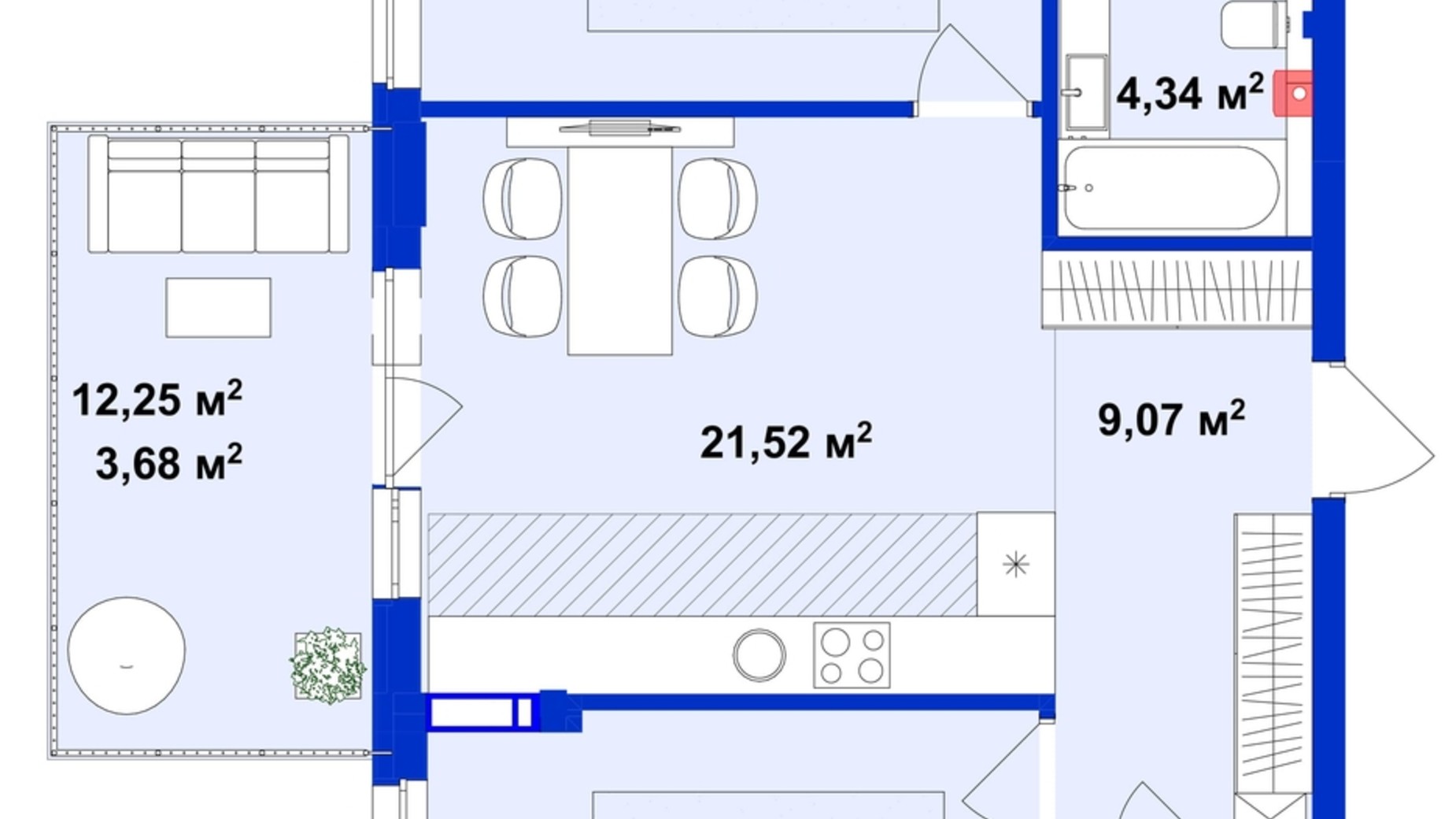 Планировка 2-комнатной квартиры в ЖК Utlandia 2 75.4 м², фото 660953