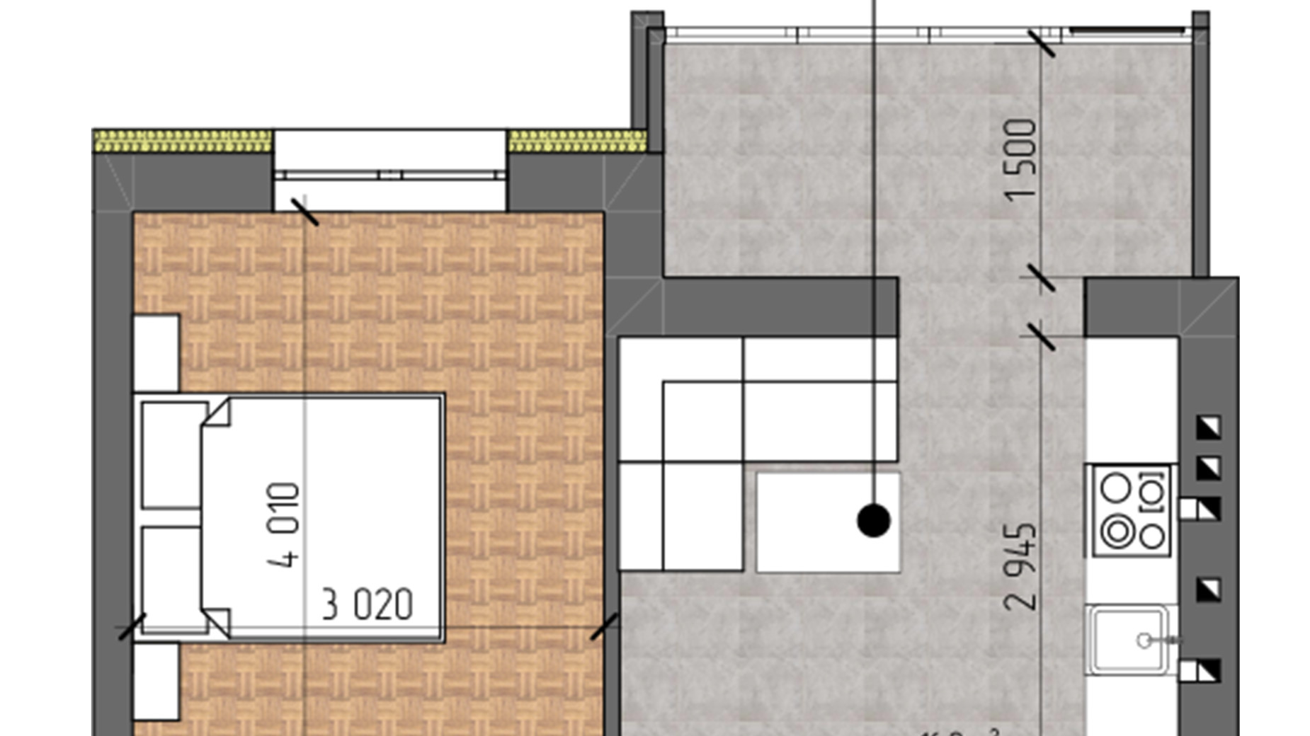 Планировка 1-комнатной квартиры в ЖК Nova Koreя 38.7 м², фото 661214