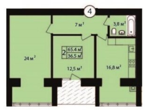 ЖК Dream Park: планировка 2-комнатной квартиры 65.4 м²