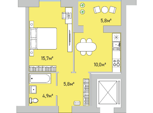 ЖК Park Estate: планировка 1-комнатной квартиры 42.2 м²