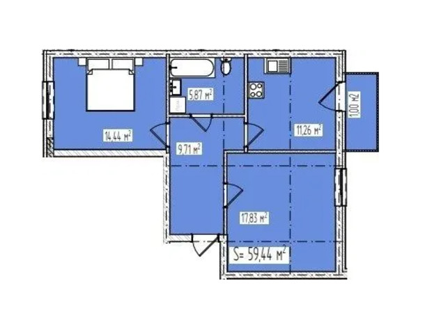 ЖК Krona house: планировка 2-комнатной квартиры 59.44 м²