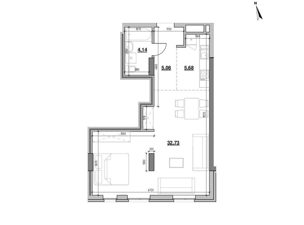 ЖК Америка: планировка 1-комнатной квартиры 47.63 м²