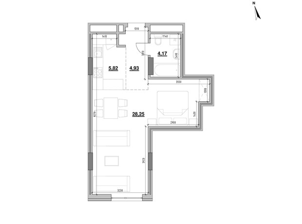 ЖК Америка: планировка 1-комнатной квартиры 43.17 м²