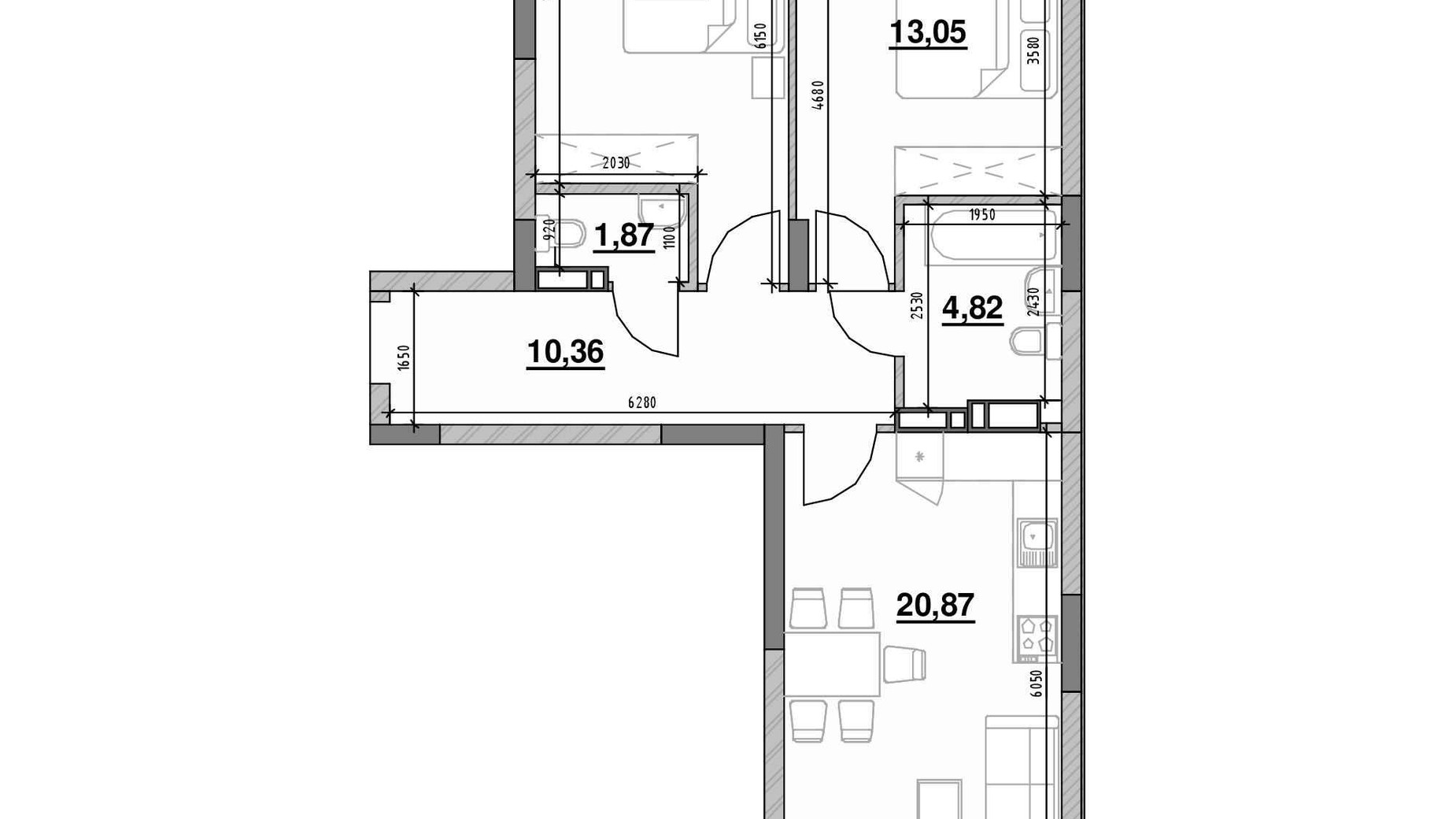 Планировка 2-комнатной квартиры в ЖК Ok'Land 75.55 м², фото 661686