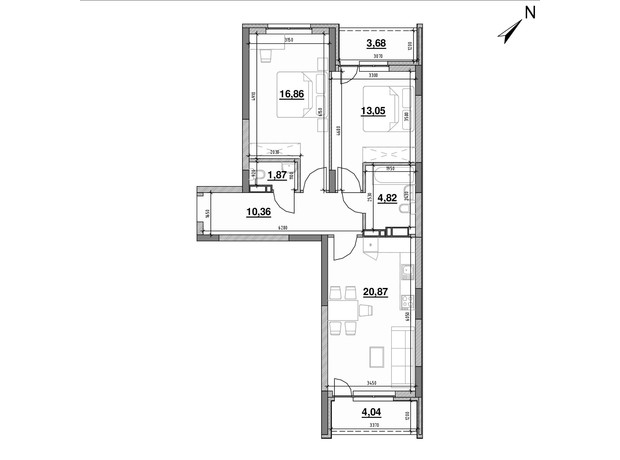 ЖК Ok'Land: планировка 2-комнатной квартиры 75.55 м²