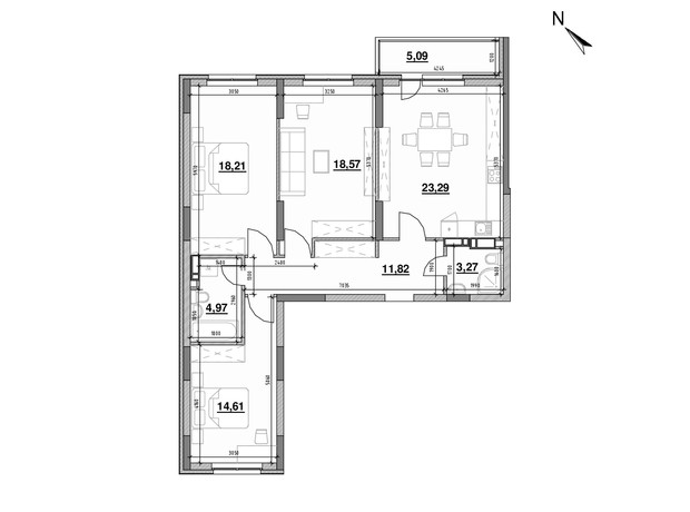 ЖК Ok'Land: планировка 3-комнатной квартиры 99.83 м²