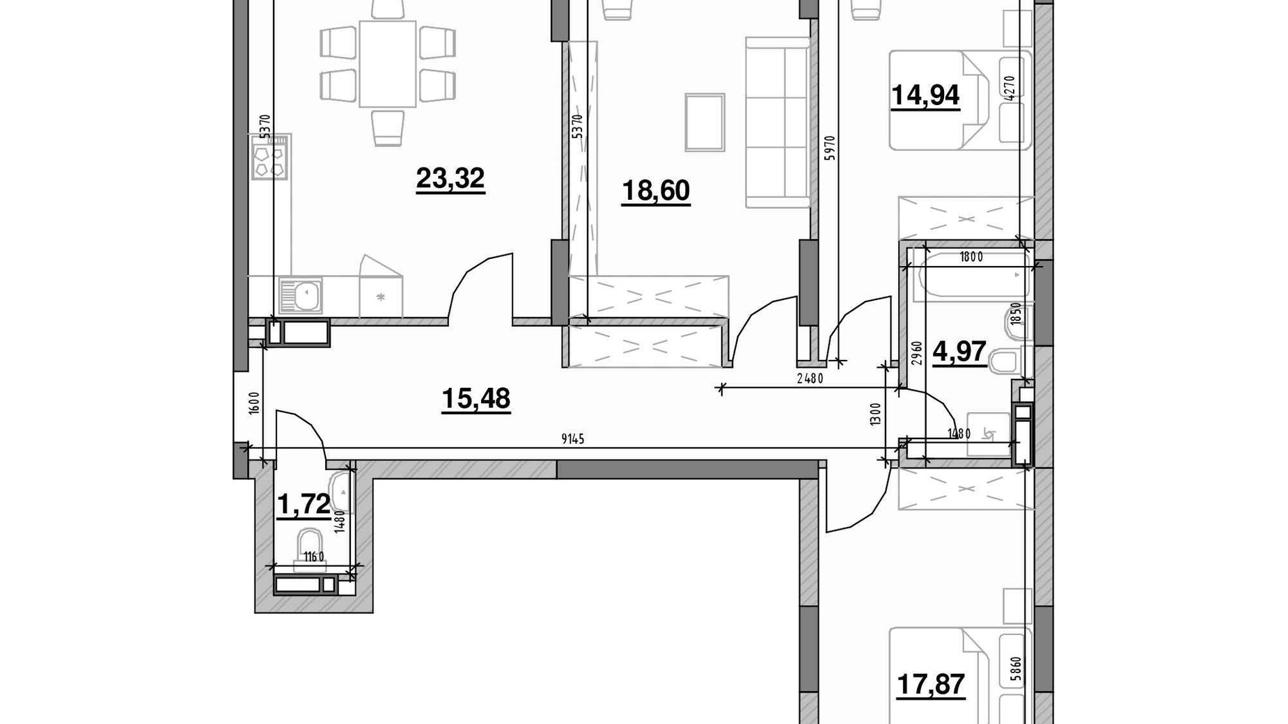 Планування 3-кімнатної квартири в ЖК Ok'Land 101.99 м², фото 661697