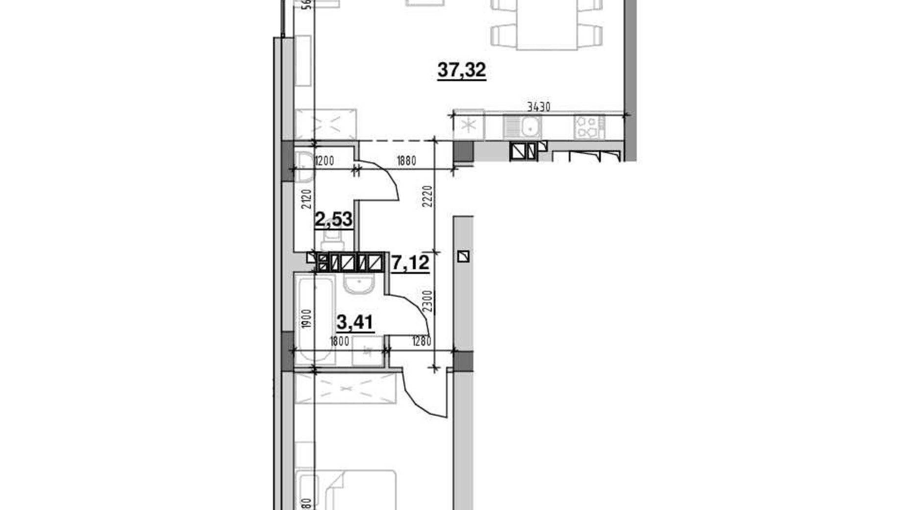 Планування 1-кімнатної квартири в ЖК Ріел Сіті 65.6 м², фото 661729