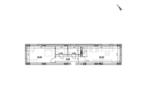 ЖК Ріел Сіті: планування 1-кімнатної квартири 63.4 м²