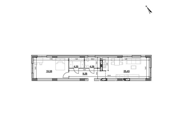 ЖК Риел Сити: планировка 1-комнатной квартиры 63.8 м²