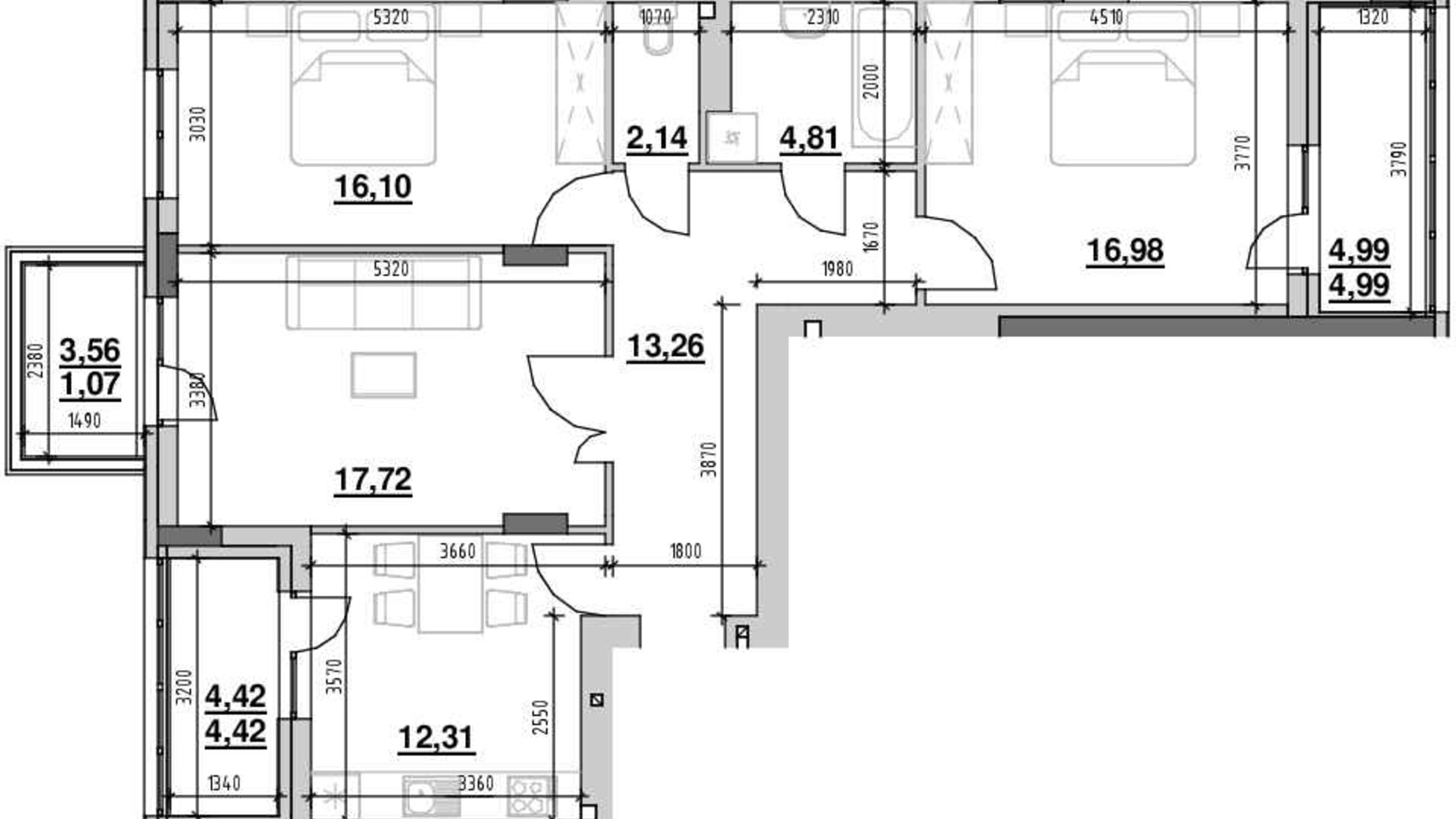 Планування 3-кімнатної квартири в ЖК Ріел Сіті 95.3 м², фото 661733