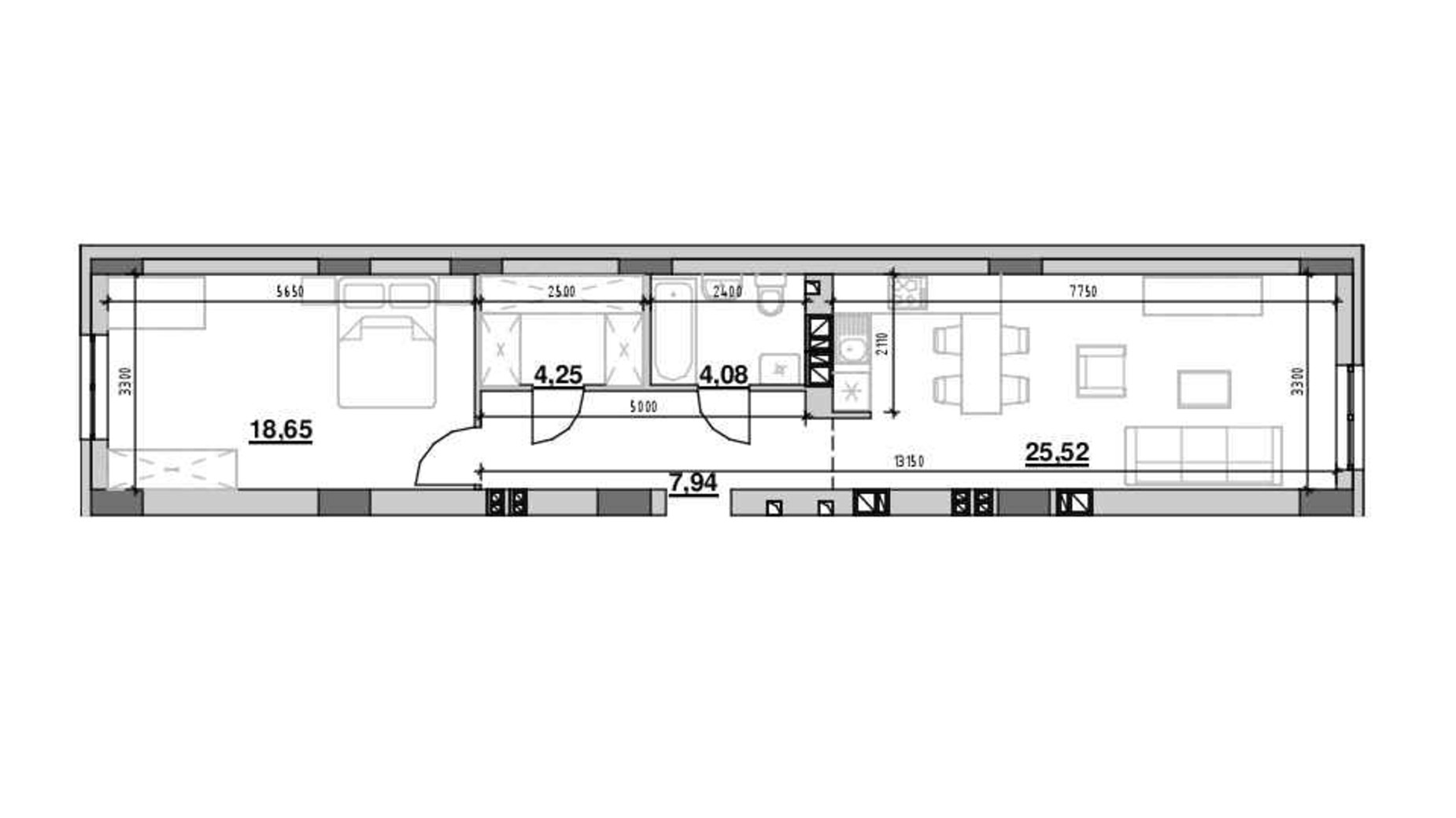 Планировка 1-комнатной квартиры в ЖК Риел Сити 61.3 м², фото 661735