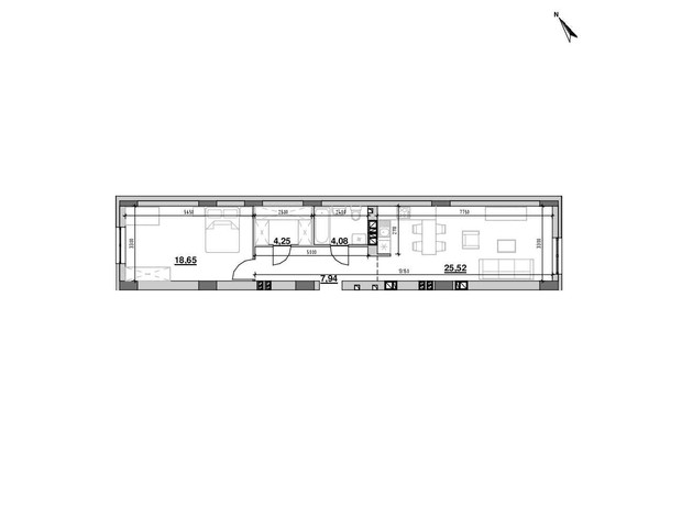 ЖК Риел Сити: планировка 1-комнатной квартиры 61.3 м²