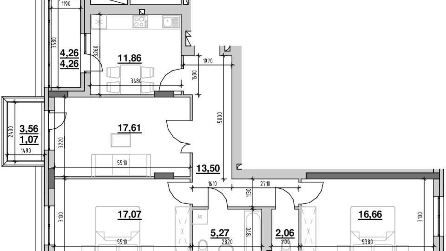 Планування 3-кімнатної квартири в ЖК Ріел Сіті 89.8 м², фото 661737