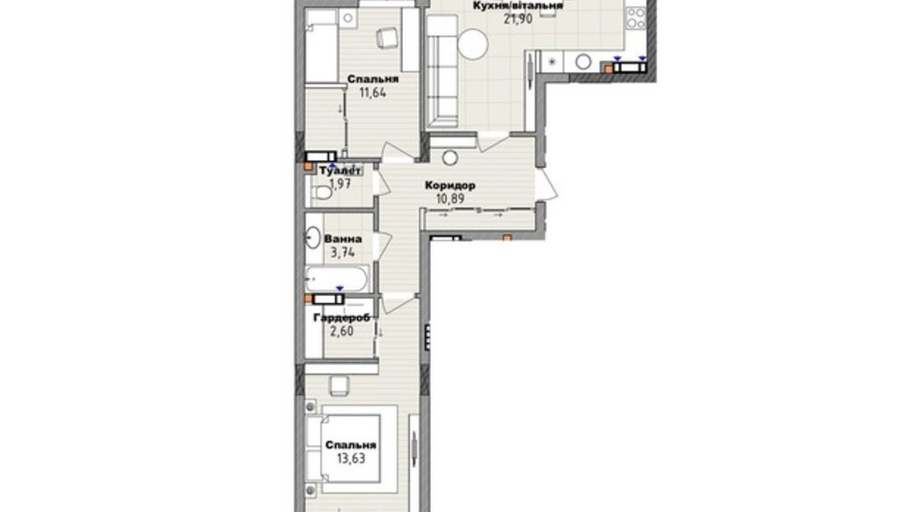 Планировка 2-комнатной квартиры в Клубный дом San Marco 70.2 м², фото 661795