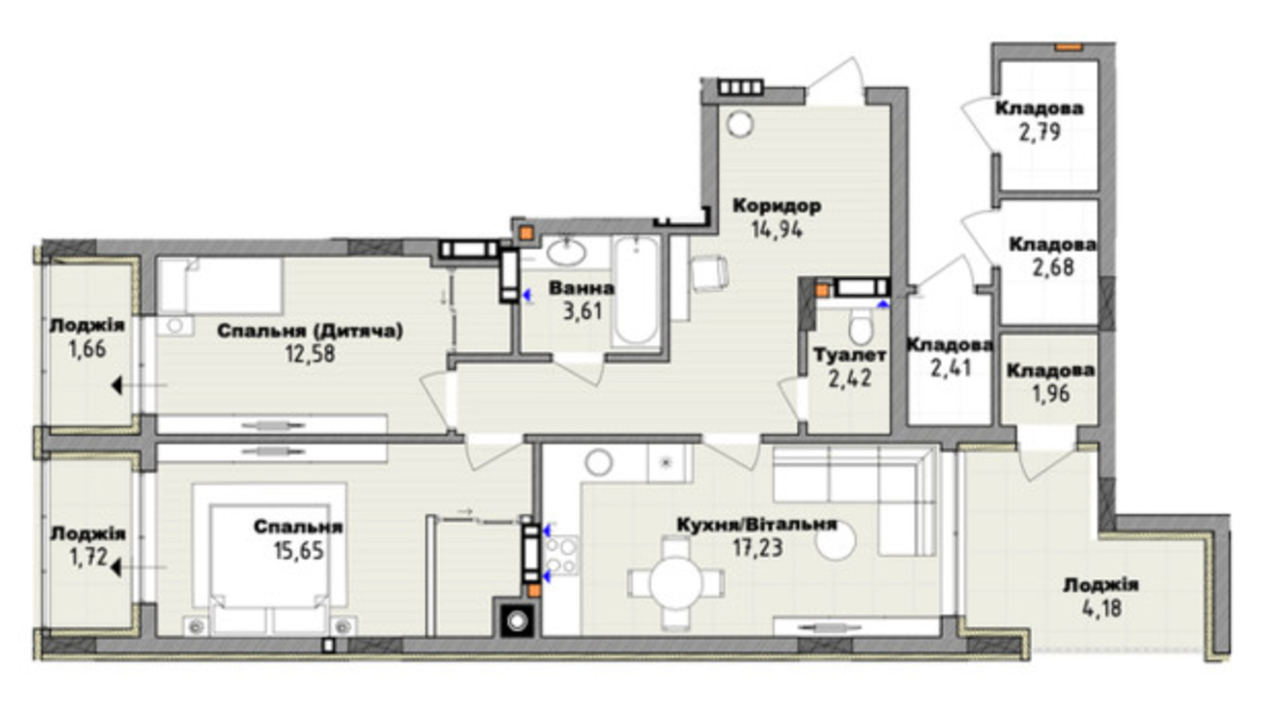 Планировка 2-комнатной квартиры в Клубный дом San Marco 75.95 м², фото 661796