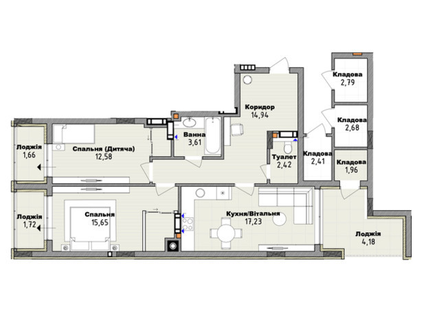 Клубный дом San Marco: планировка 2-комнатной квартиры 75.95 м²