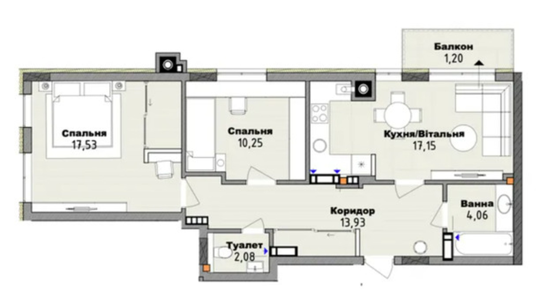Планировка 2-комнатной квартиры в Клубный дом San Marco 66.28 м², фото 661797