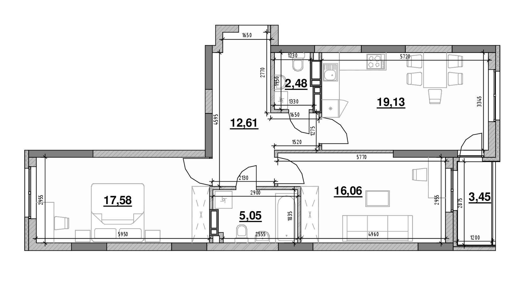 Планировка 2-комнатной квартиры в ЖК Ok'Land 76.36 м², фото 662072