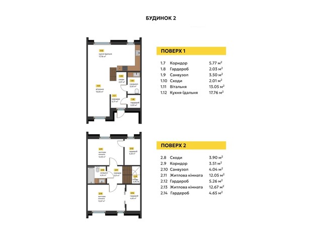 Таунхаус Струмочок 2: планування 2-кімнатної квартири 90.17 м²
