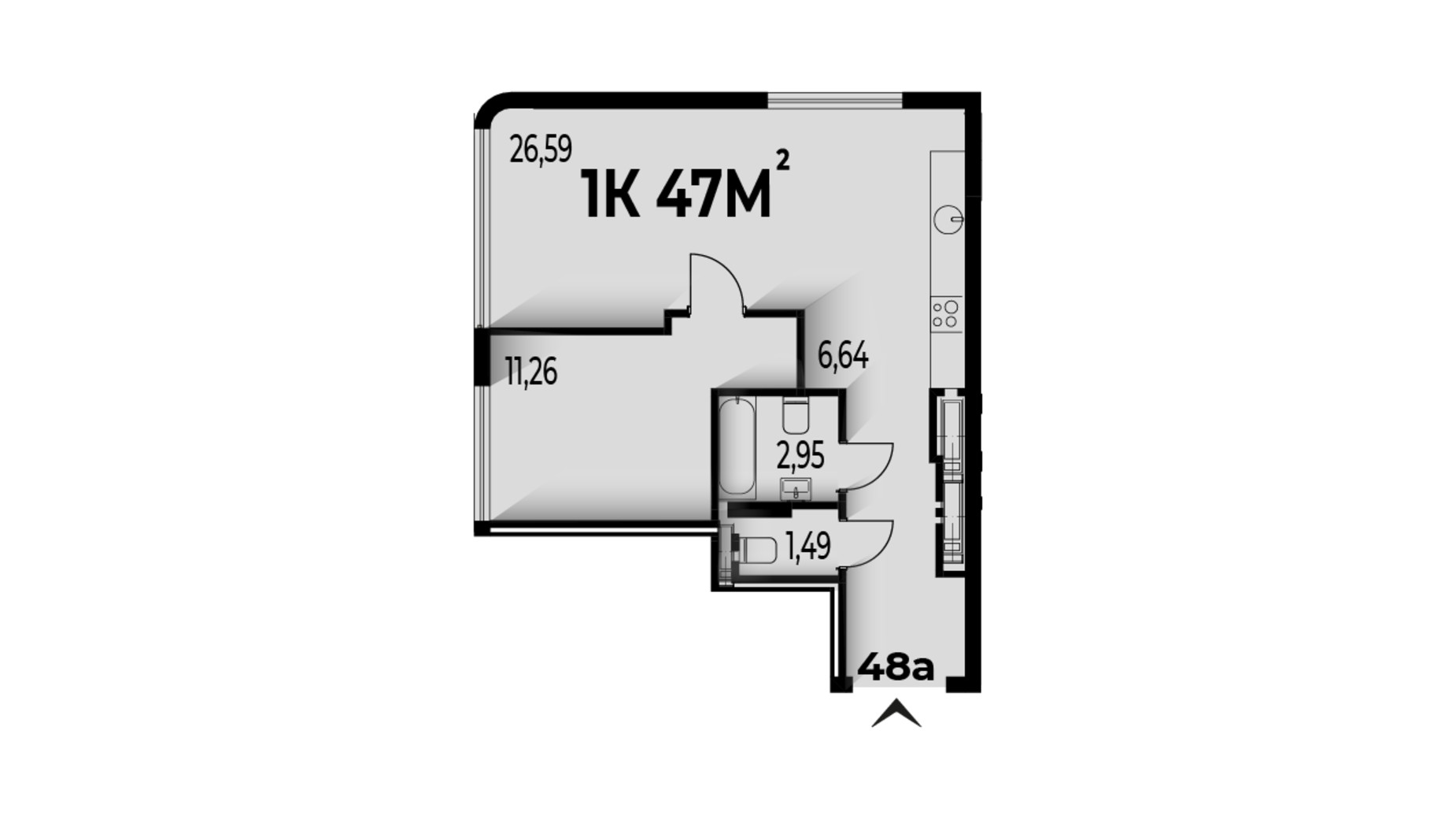 Планування 1-кімнатної квартири в ЖК Trivium 47 м², фото 662161