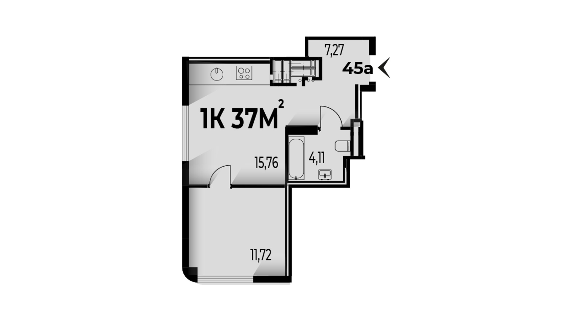 Планування 1-кімнатної квартири в ЖК Trivium 37 м², фото 662167