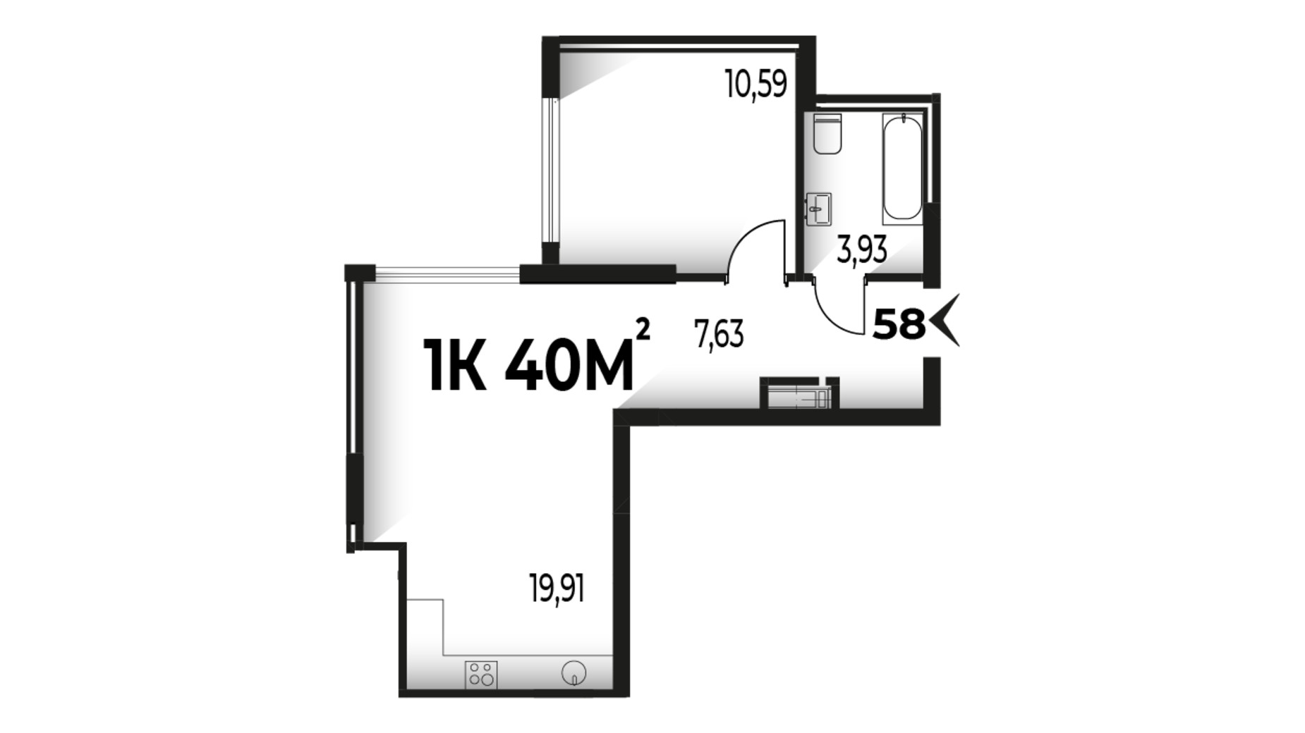 Планування 1-кімнатної квартири в ЖК Trivium 40 м², фото 662171