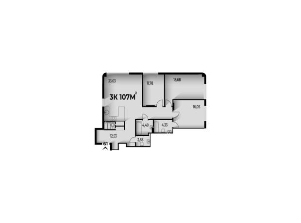 ЖК Trivium: планування 3-кімнатної квартири 107 м²