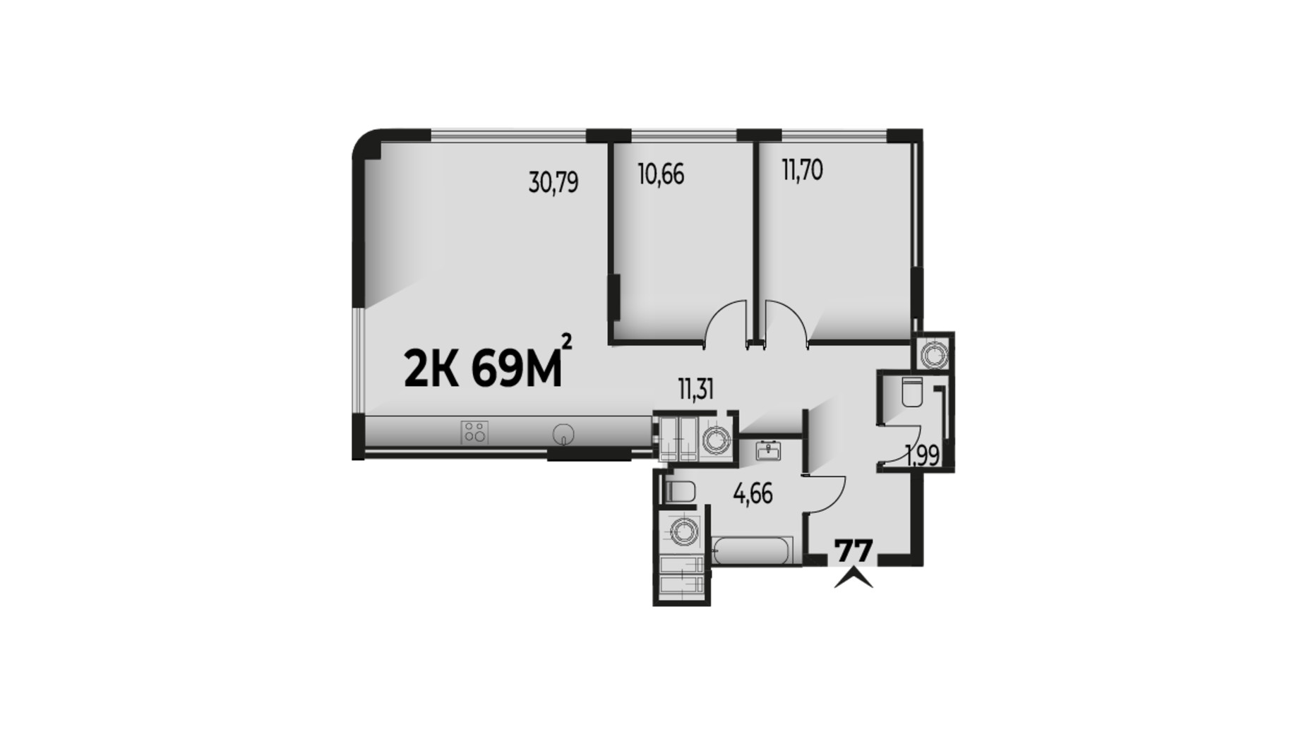 Планировка 2-комнатной квартиры в ЖК Trivium 69 м², фото 662181