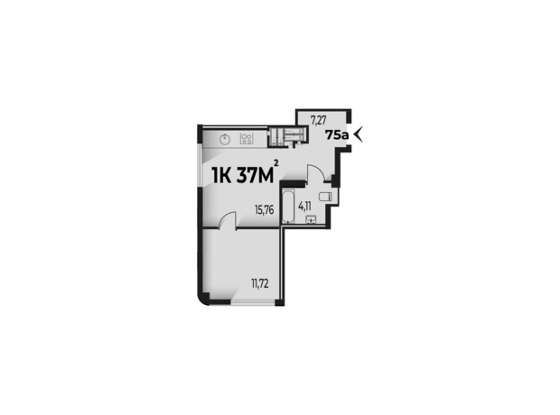 ЖК Trivium: планування 1-кімнатної квартири 37 м²