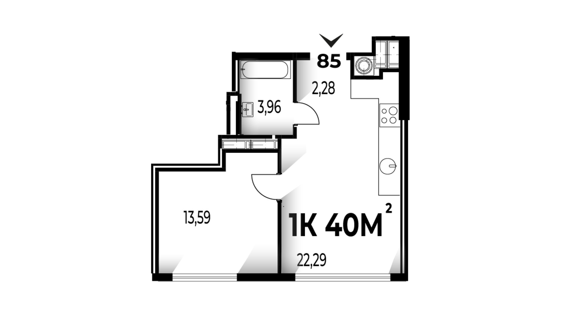 Планування 1-кімнатної квартири в ЖК Trivium 40 м², фото 662192