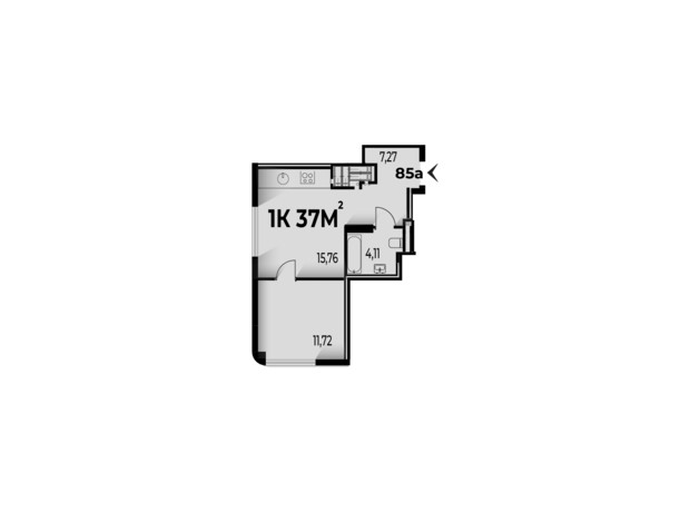 ЖК Trivium: планировка 1-комнатной квартиры 37 м²