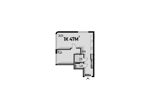 ЖК Trivium: планування 1-кімнатної квартири 47 м²